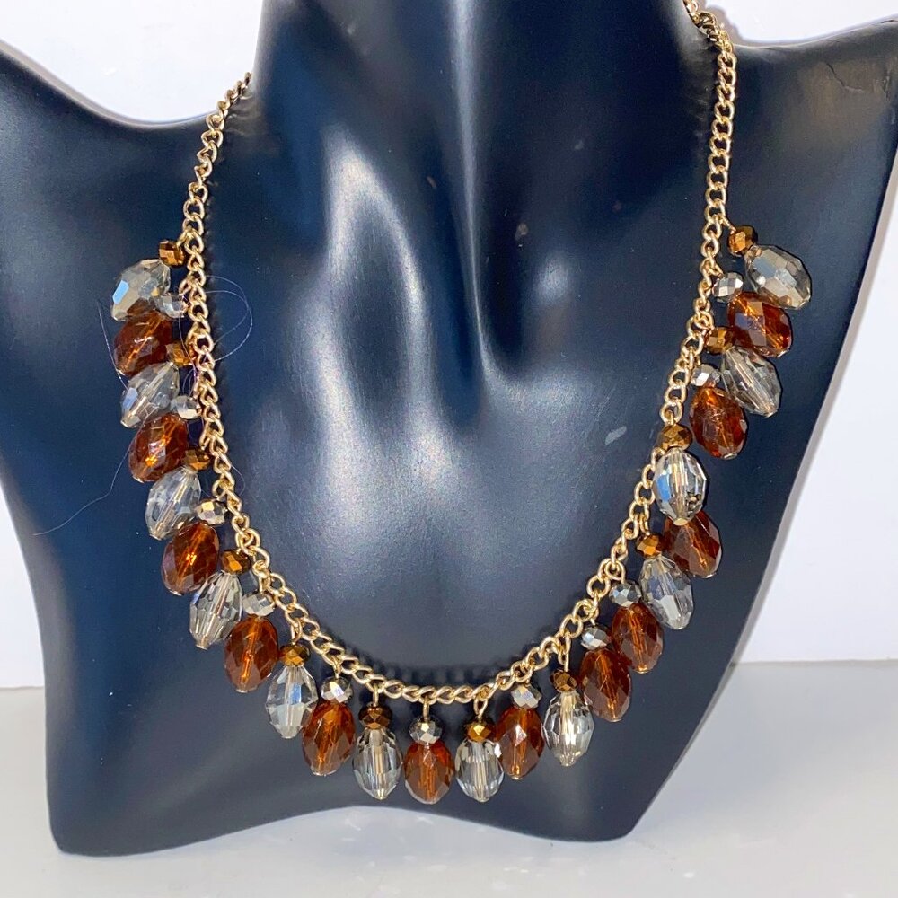Vintage Necklace Beaded Amber Color and Clear Beads Prom Wedding Evening Avon